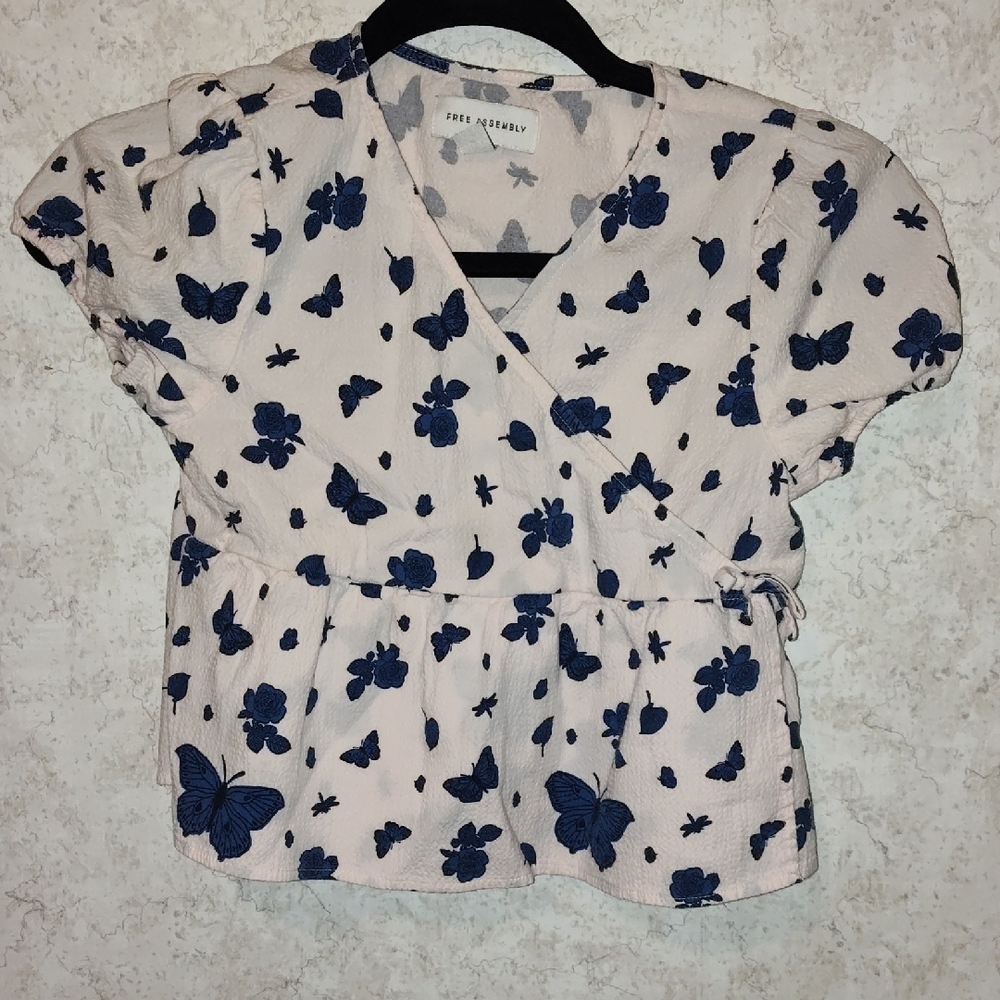 Free People Kids Blouse - White with Blue Butterflies - Picture 1 of 11
